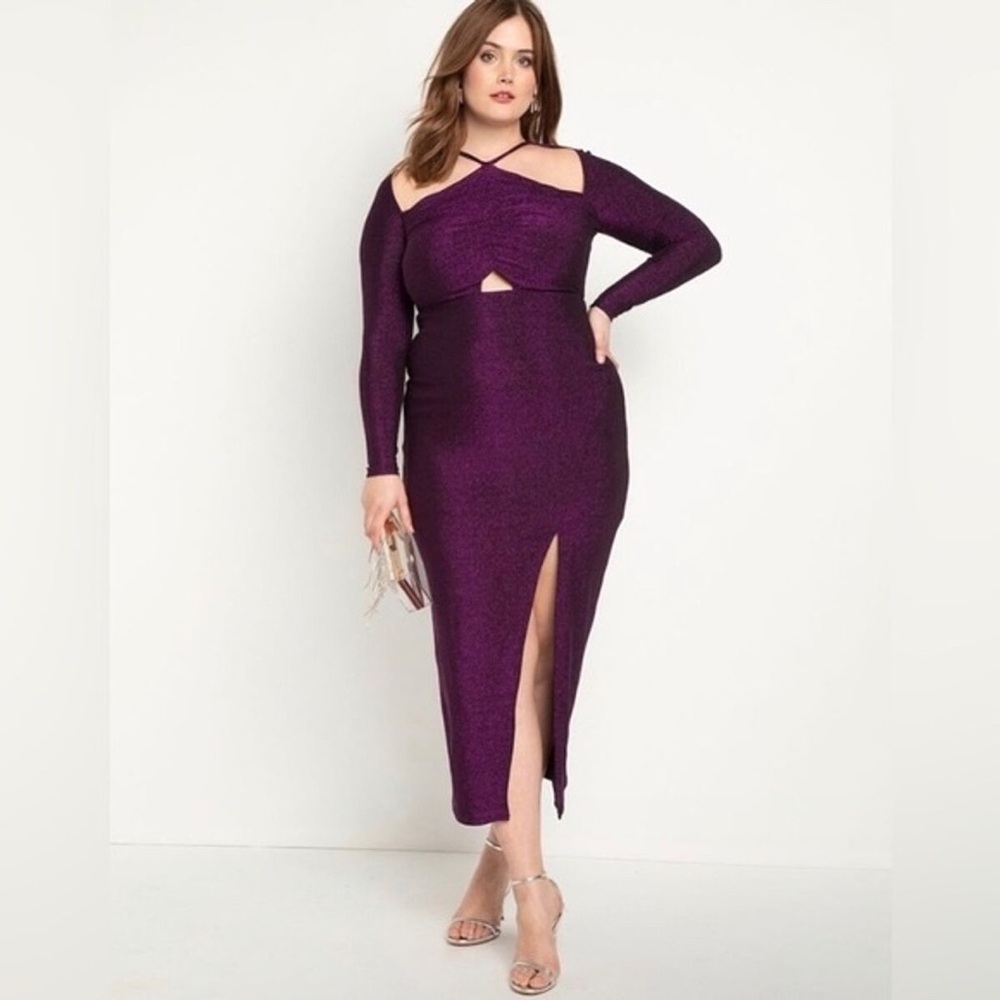 NWT ELOQUII Purple Glitter Cut-Out MIDI